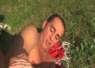 Blond-haired slut takes her dad's dick outdoors